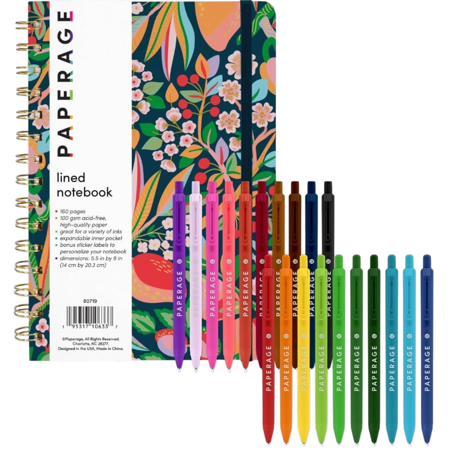 Paperage Lined Spiral Journal 160 Pages Gel Pens Bundle